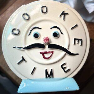 VTG 1949 “Cookie Time” Clock Face Cookie Jar – Abingdon USA 653, Rare Blue Teal